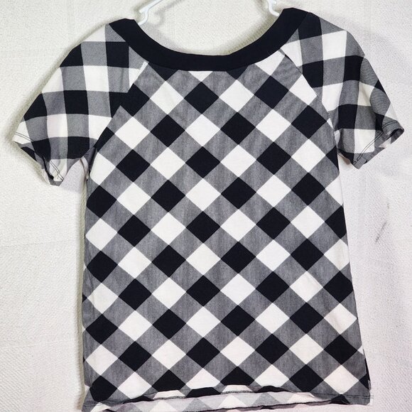 Justice Black White Check SS Black Sequin Bow Neckline Cotton Span Top Size 18 - Picture 8 of 16